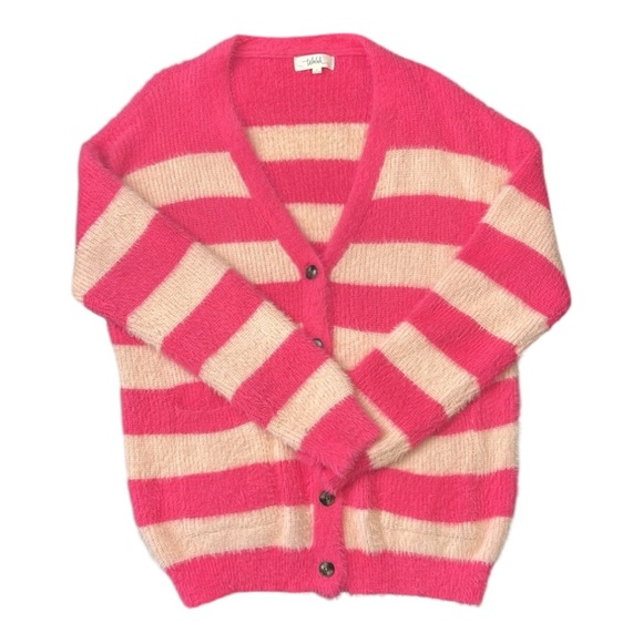 Talulah Striped Fuzzy Cardigan Sweater Pockets Pink Women’s Size Large - Picture 8 of 12